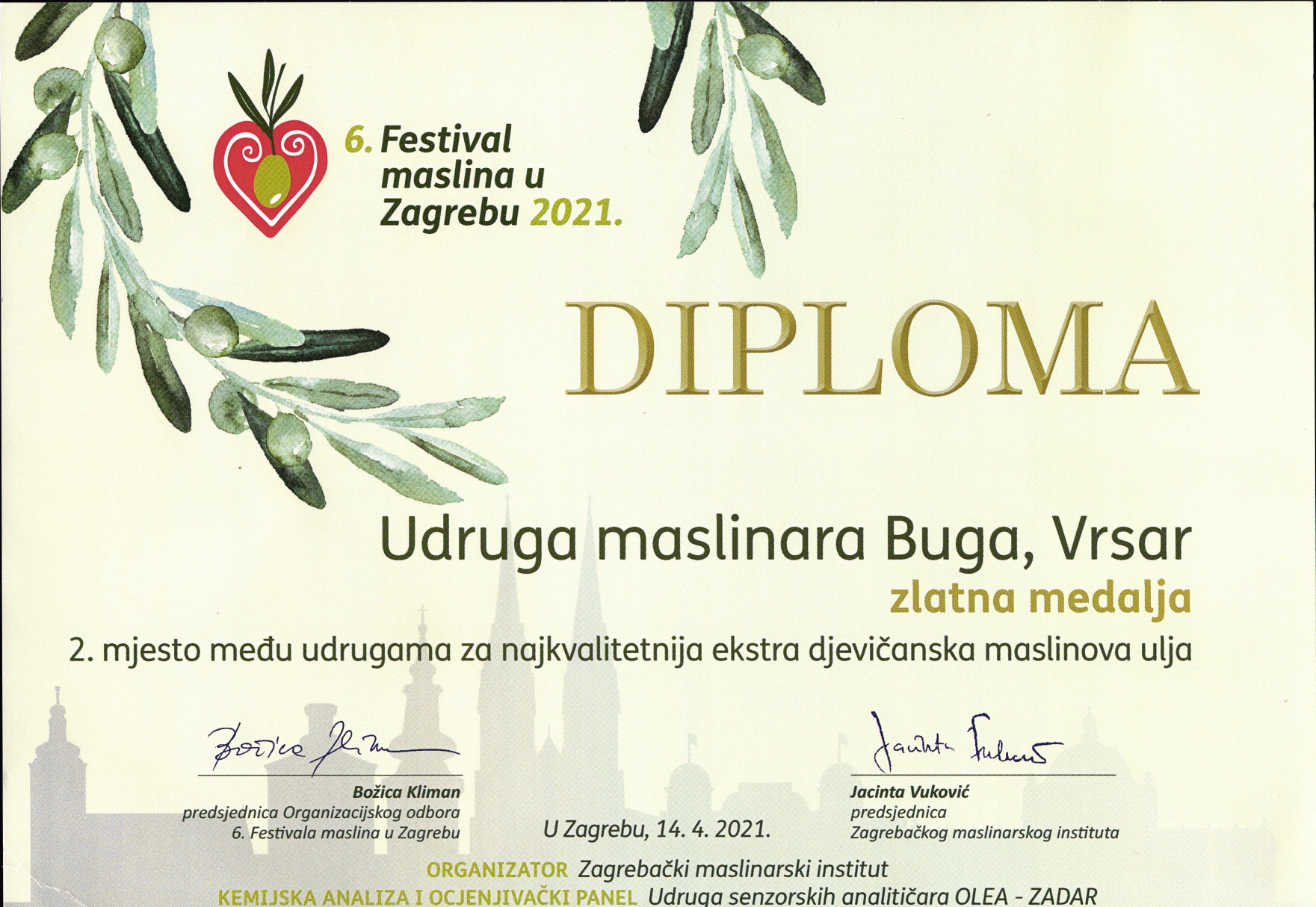 Udruga maslinara Buga Vrsar osvojila drugo mjesto na festivalu maslina u Zagrebu