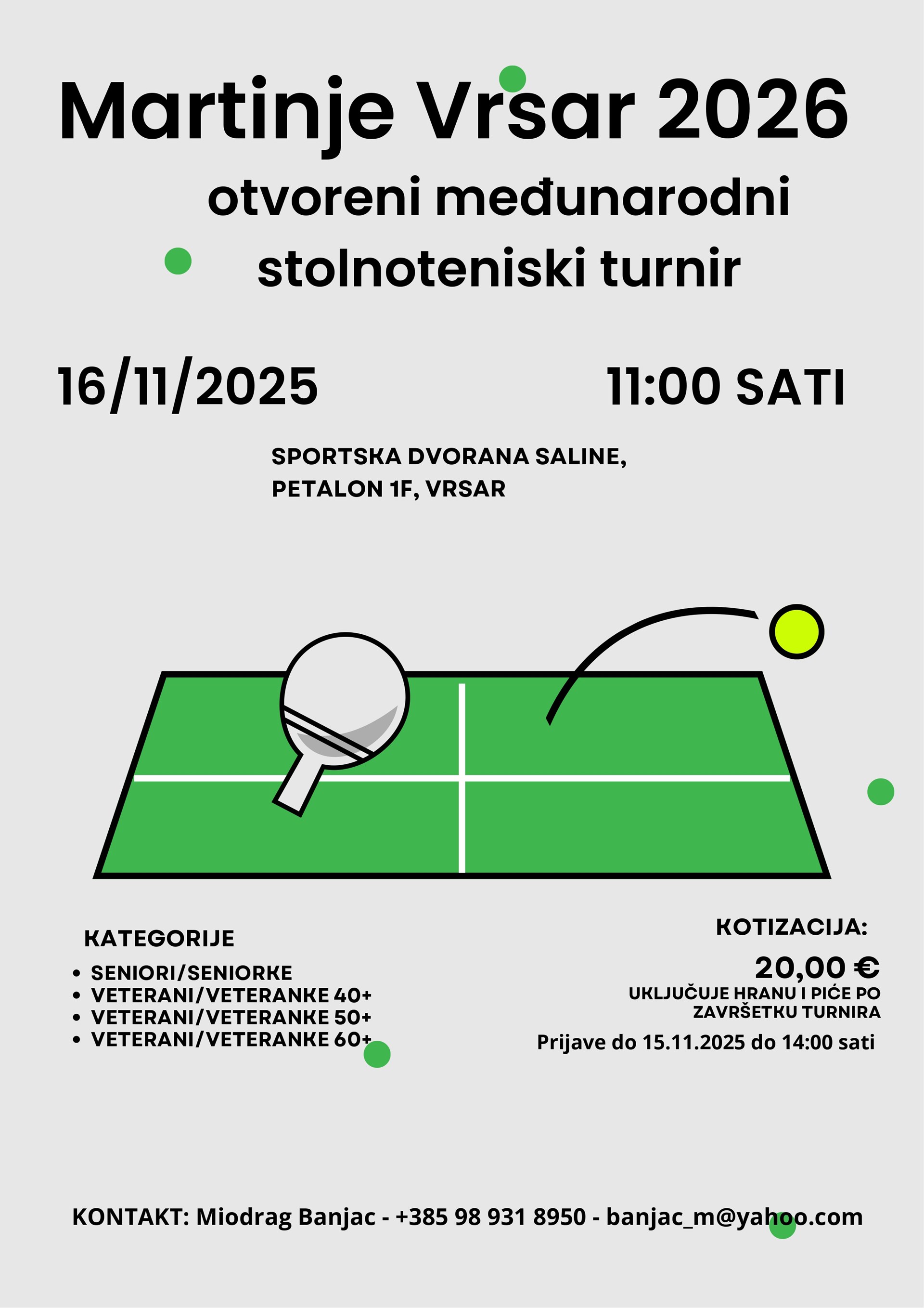 Međunarodni stolnoteniski turnir za seniorke i seniore u sklopu Fešte sv. Martina